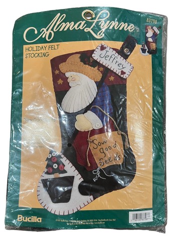 Vtg Bucilla Alma Lynne Holiday Felt Stocking Sow Good Santa Kit 83798 18" Sealed