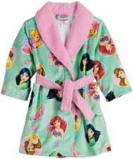 Disney Princess Mint Green Pink Fleece Sleepwear Robe Toddler Girl Size 3T NEW
