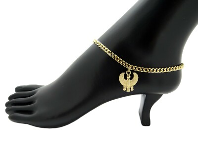 10'' Cuban Chain Anklet Bracelet HORUS BIRD Charm Ankle Bracelet 14k Gold Plated