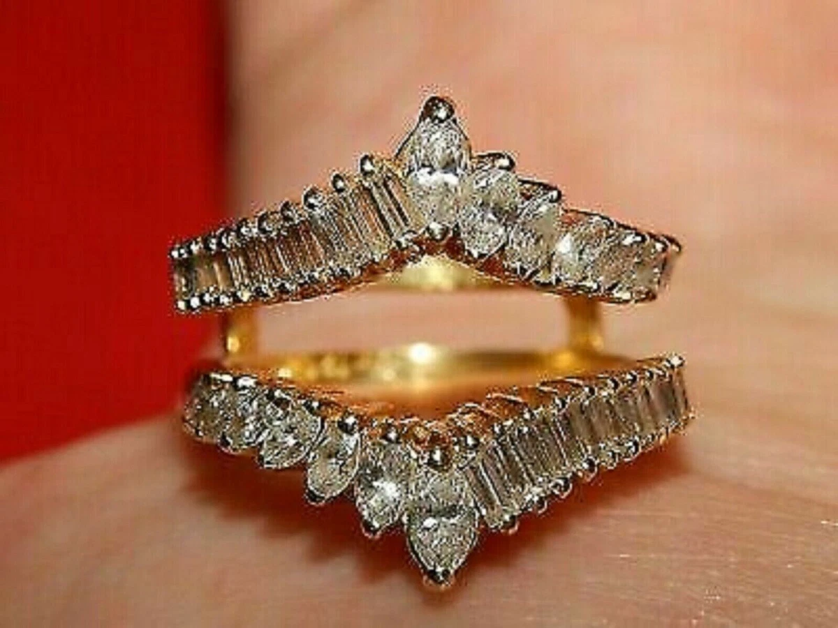 3 Ct Marquise Cut Simulated Diamond Enhancer Ring Guard 14K Yellow