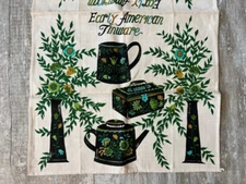 Vintage Early American Tinware Kitchen Linen Dish Tea Towel Unused