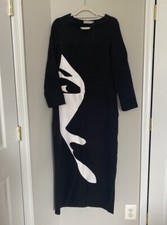 MISSLOOK ABSTRACT FACE V NECK MAXI SHIFT DRESS