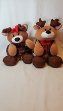 Reindeer Vtg 1995 Christmas Plush Soft Toys Plaid Outfit 14" Gibson Greetings