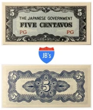 1942 WWII Japanese Invasion of Philippines 5-Centavos CRISP UNC World War 2