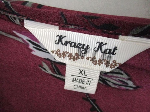 Krazy Kat Size XL Womens Burgundy Floral Long Sleeve V-Neck Blouse Top 7Y949 - Picture 7 of 9
