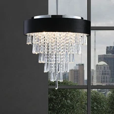 18x63 Inch Black Base Crystal Chandelier Modern Ceiling Pendant Light Fixture UL