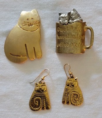 VTG Cat Jewelry Laurel Burch Earrings Danecraft and Ultra Craft Pins Gold-tone 