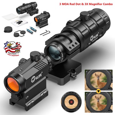Motion Awake Red Dot Holographic RefIex Sight + 3X Magnifier Combo for Hunting