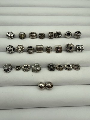 Mixed Lot of 26 Beads Spacers Silver .925 ALE Pandora Retired Plus Others /ro