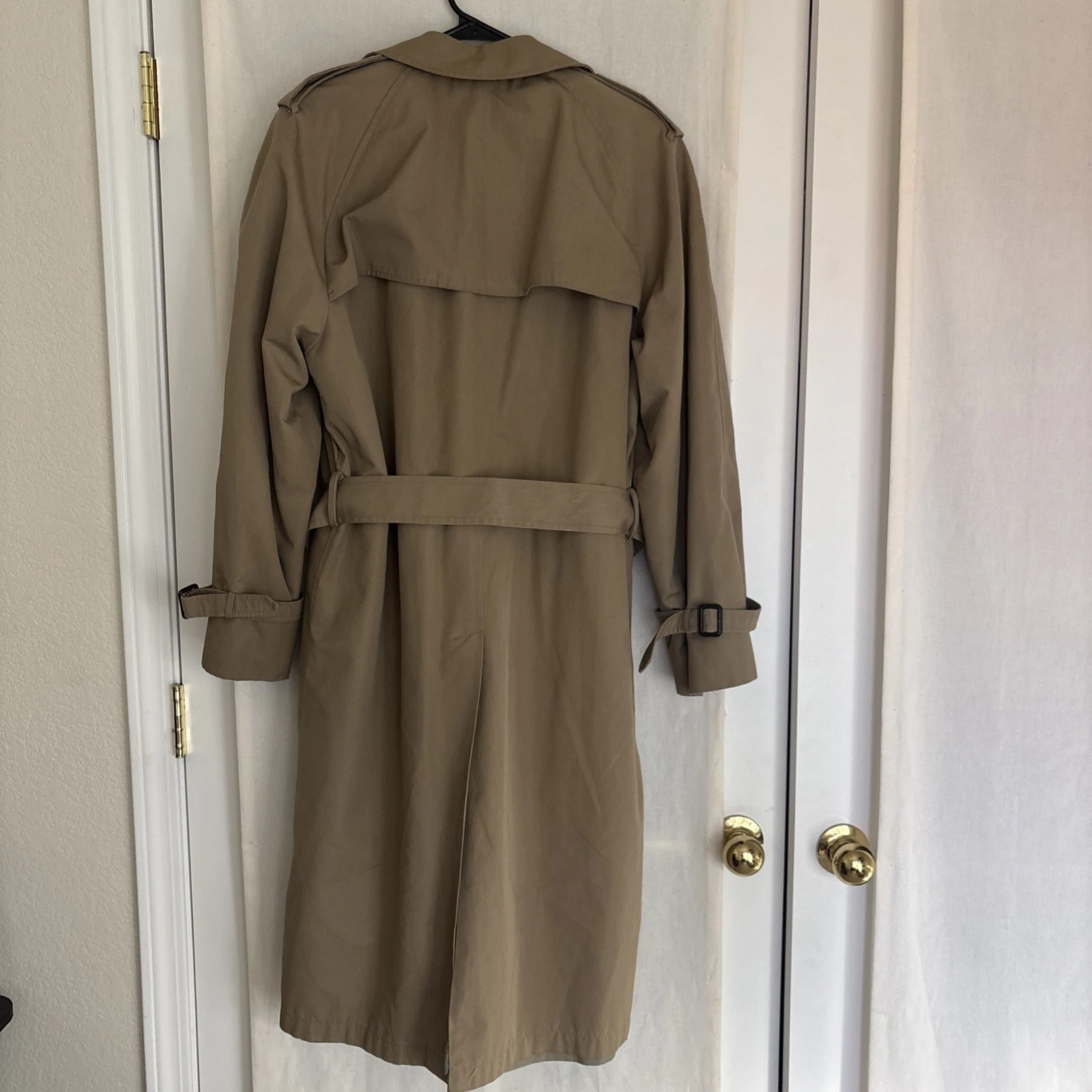 STAFFORD MENS DOUBLE BREASTED TRENCH COAT SIZE 40 TAN OVERCOAT BELTED JACKET image 2