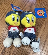 2 Vtg Looney Tunes Tweety Bird Denim Hat Plush Coin Zipper Purse KeyChains Read