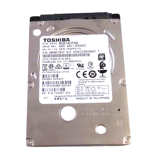 500GB SATA 2.5"" 7mm 7200RPM 6Gb/s 16MB HDD - MQ01ACF050 / 724967-002