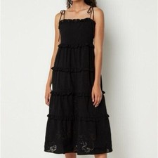 Image of Ted Baker Hansi Magnolia Burn Out Strappy Tiered Black Midi Dress US 6 ($395.00)