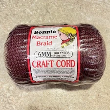 Bonnie Macrame Braid- Craft Cord 6mm 100 Yards - Burgundy Pepperell USA