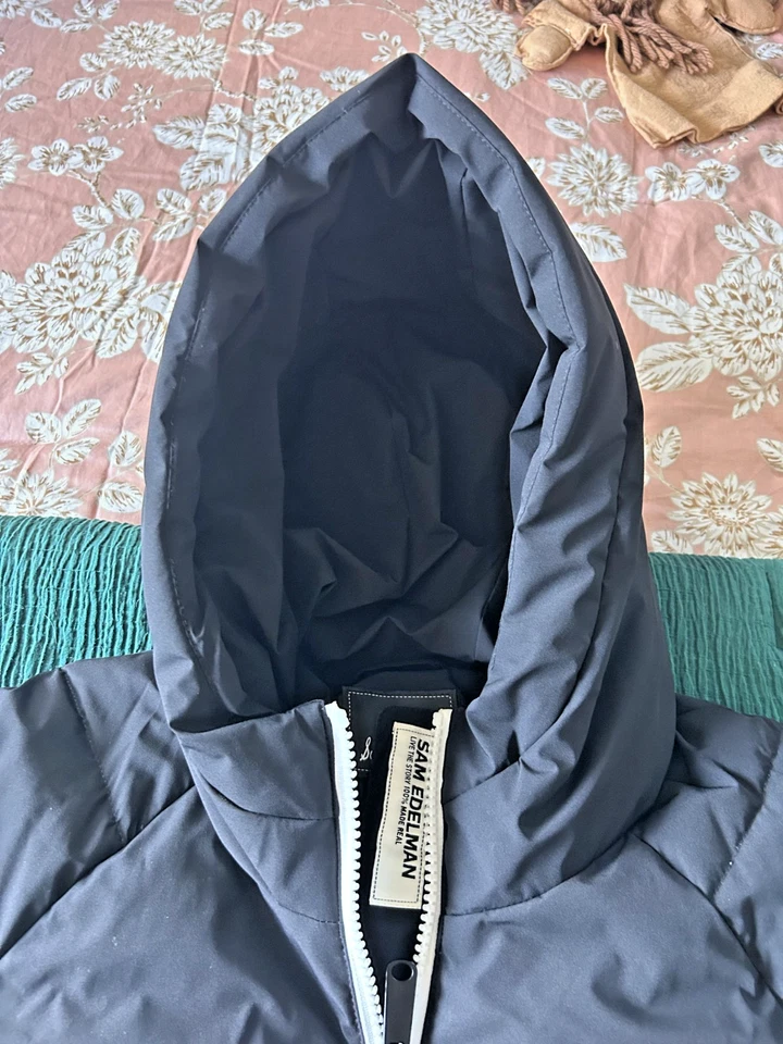 SAM EDELMAN Abrigo Largo Negro Puffer Chaqueta Parka con Capucha Mujer’s MEDIANO Foto 2 de 4