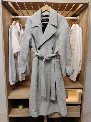NEU MIT ETIKETT ZARA MANTEL SMALL OVERSIZED GRAU WOLLMISCHUNG MANTECO GÜRTEL ELEGANT DAMEN