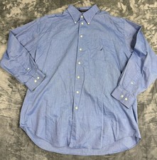 Nautica Men's Blue Button-Down Shirt Long Sleeve 100 Cotton 17.5 34/35