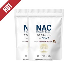 NAC 600mg with NAD 300 Coconut MCT Oil Softgels  N Acetyl L Cysteine US 2 Pack