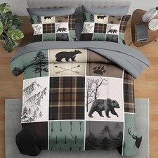 5 Pcs Comforter Set Twin Size, Wildlife Hunting Deer Bedding Set for Kids and
