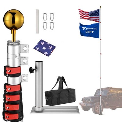 Yescom 20' Telescopic Aluminum Flagpole w/ Tire Mount Kit for 3x5' Flag Outside