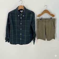 Crewcuts Boys Size 7 Outfit Set Plaid Button Down Shirt Khaki Chino Shorts
