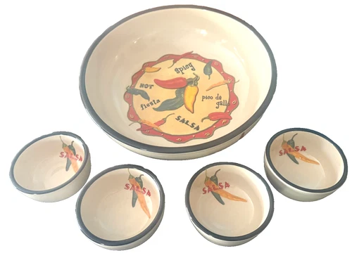 Home and Garden Party LTD Stoneware Salsa Fiesta Chip & Dip 5 Piece Set