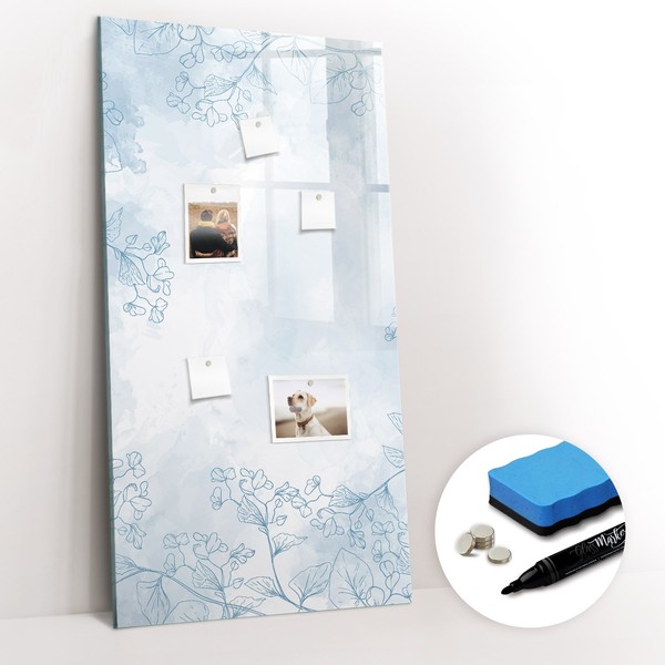 Glas Magnettafel Beschreibbar Mit Marker Schwamm Magneten Blumenskizze 60X120 Cm-image