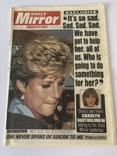 1992, Friday 12th. Daily Mirror Newspaper. Diana On Front Cover. Good Condition