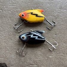 Lot Of 2 Vintage Heddon Super Sonic 2” Crank Bait Jig Fishing Lure Black Yellow
