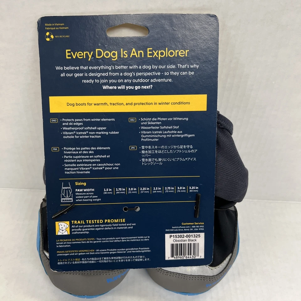 Ruffwear Polar Trex Pair Blue 3.2inches Obsidian Black Winter Dog Boots - Image 3 of 4