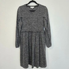 R&D Long Sleeve Textured Knit Ruffle Grey Dress Size S