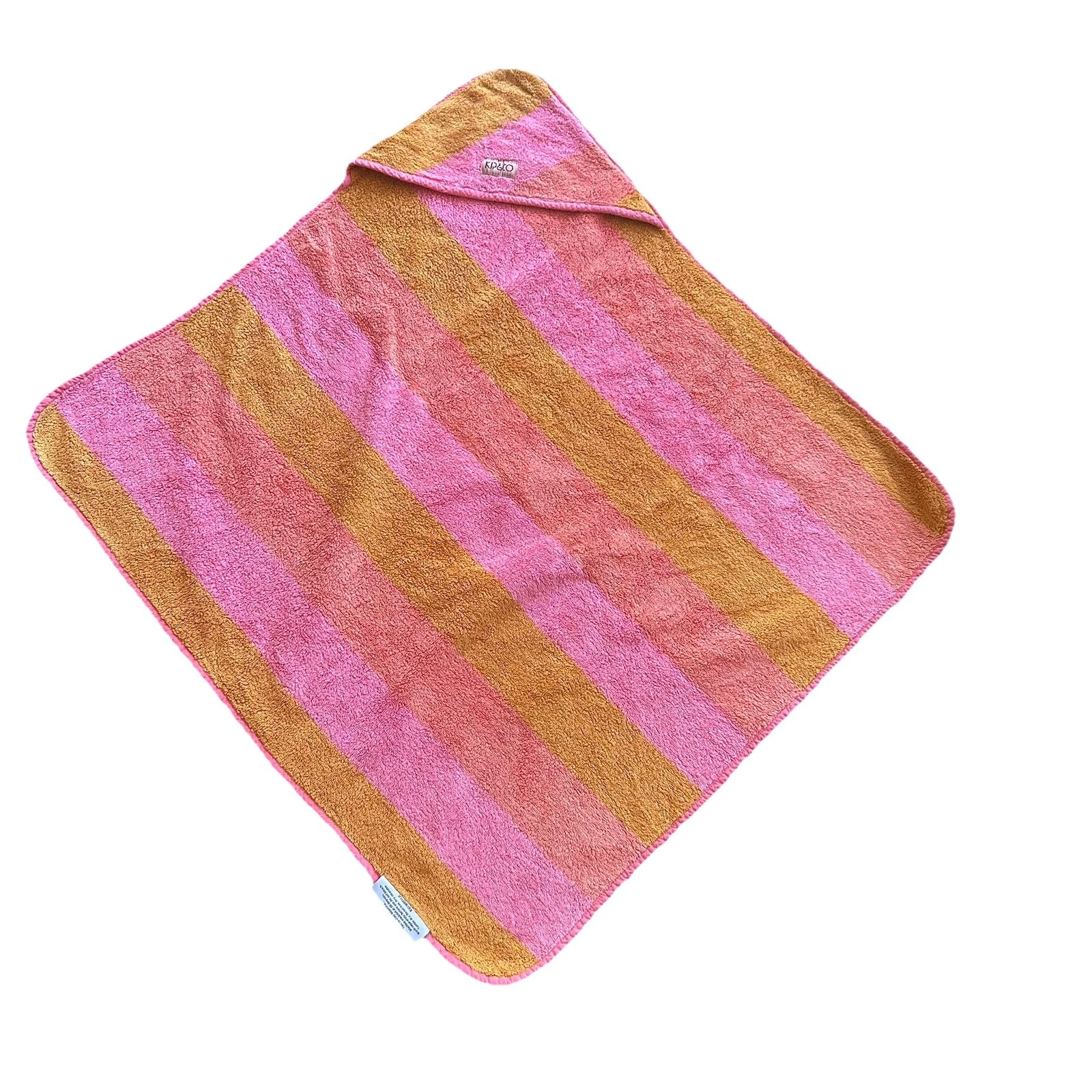 Kip & Co Hooded Baby Towel Pink Orange Stripe Cotton