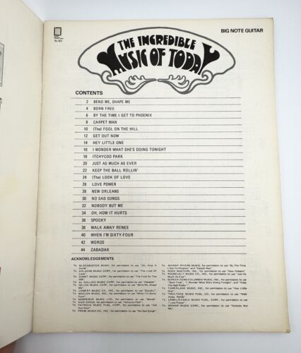 Big Note Guitar The Incredible Music Of Today Sheet Neil Diamond Bee Gees Beatle - Picture 3 of 4