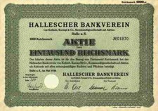 Hallescher Bankverein 1938 Halle Saale 1000 RM Wei&szlig;enfels Heilbrun Eisleben Gera