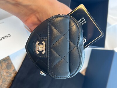 Chanel Black Quilted Lambskin Heart Zipped Coin Wrist Purse