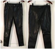 Forever 21 Exclusive Black Stretch Paneled Faux Leather Pants Zip Pockets Sz.S