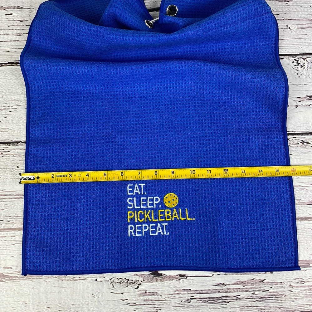 Pickleball Towel Eat Sleep Pickleball Repeat 24x16 Inches with Clip Royal Blue