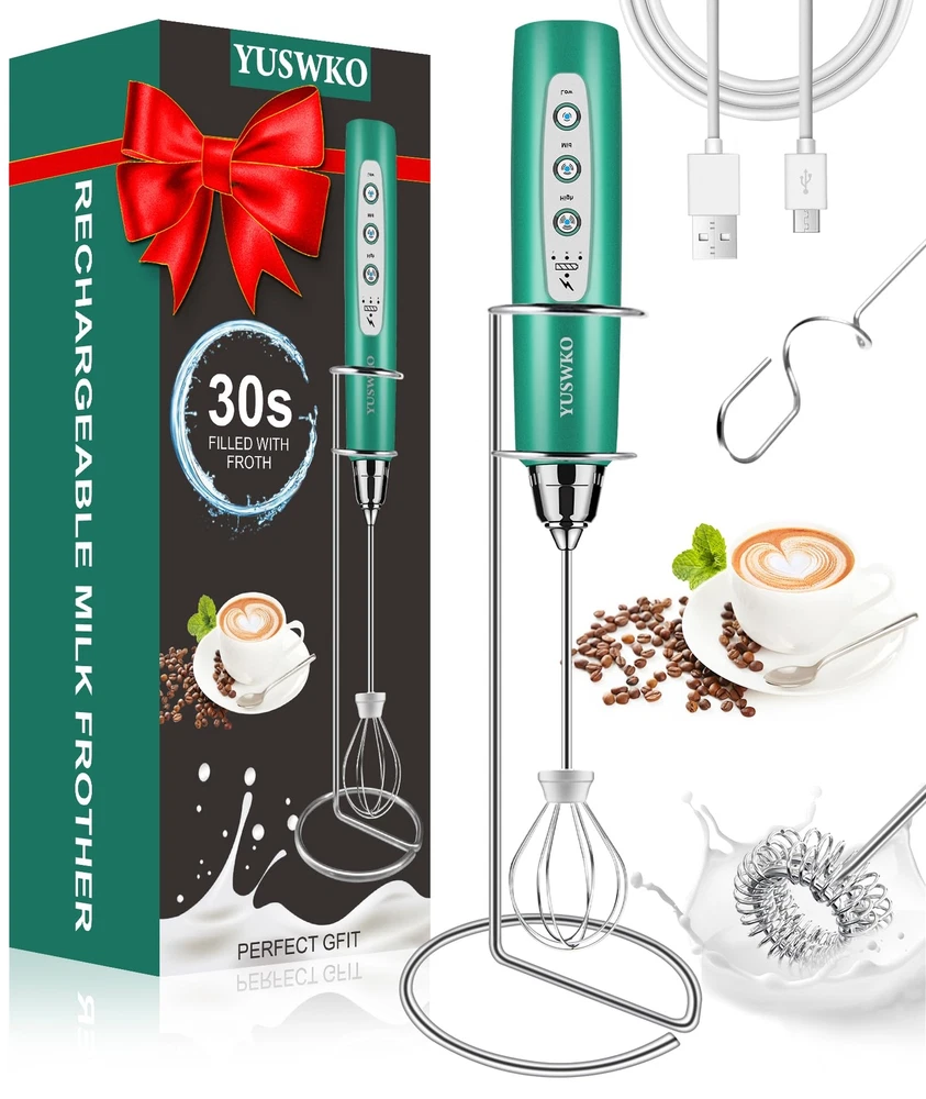 Milk Frother Handheld for Coffee with Stand, Rechargeable Drink Mixer with 3 ...