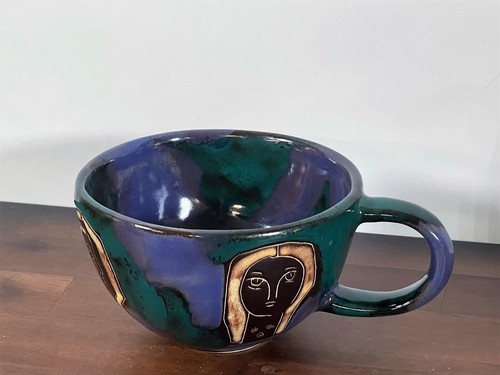 Design By Mara Mexican Art Pottery Large Stoneware Mug Women's Faces Signed 5.25 - Picture 4 of 12