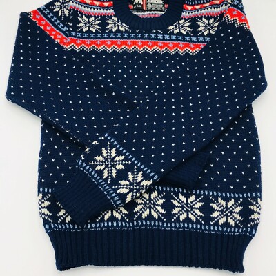 Fair Isle Ski Sweater Vintage Eisbar 4 LS Pure Wool Austria Blue Nordic