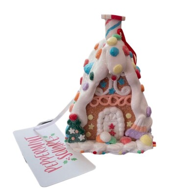 Peppermint Square White sugary gingerbread house Icing Candy Ornament ew NWT