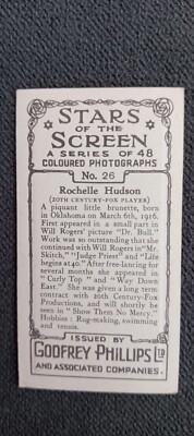 rochelle tobacco 1930s Rochelle Hudson Tobacco Card