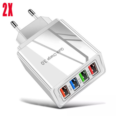 2 Stk 4 Port USB SchnellLadegerät Mehrfach Netzteil 4 Fach Adapter Handy Tablet 