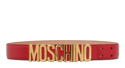 Moschino 42 US Medium Womens Logo Leather belt Red Gold Name  display picture 3
