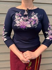 Ukrainian embroidery, modern woman embroidered blouse