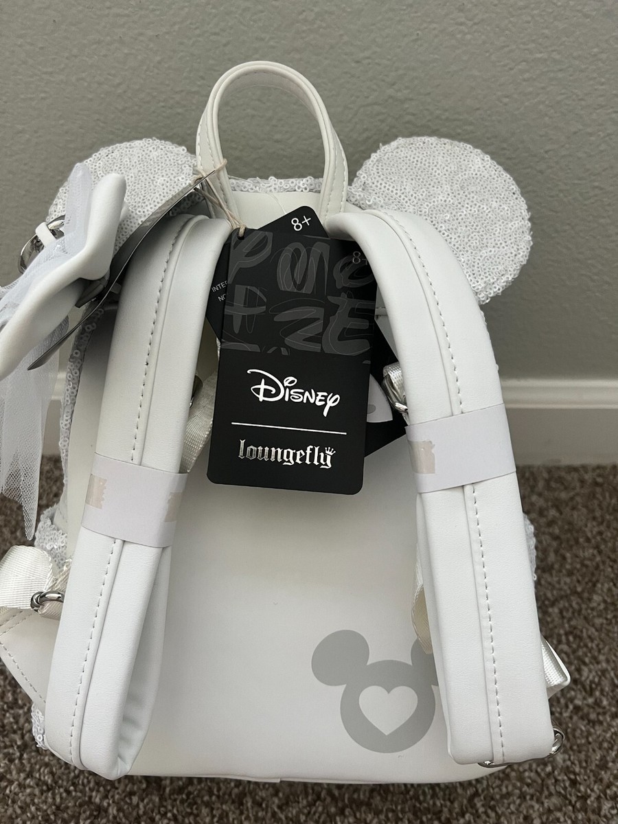 Loungefly White Sequin Christmas Mouse Backpack with mini wallet Loungefly Disney Mickey Minnie Mouse Silver Sequin Mini  main image 3