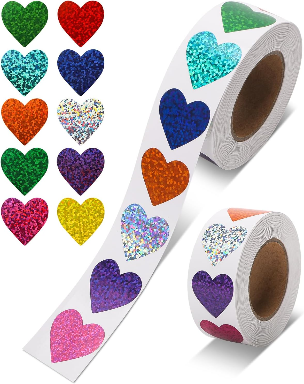 1000 Pcs Foil Heart Stickers, 1 Inch Glitter Small Shiny Heart Stickers for Kids