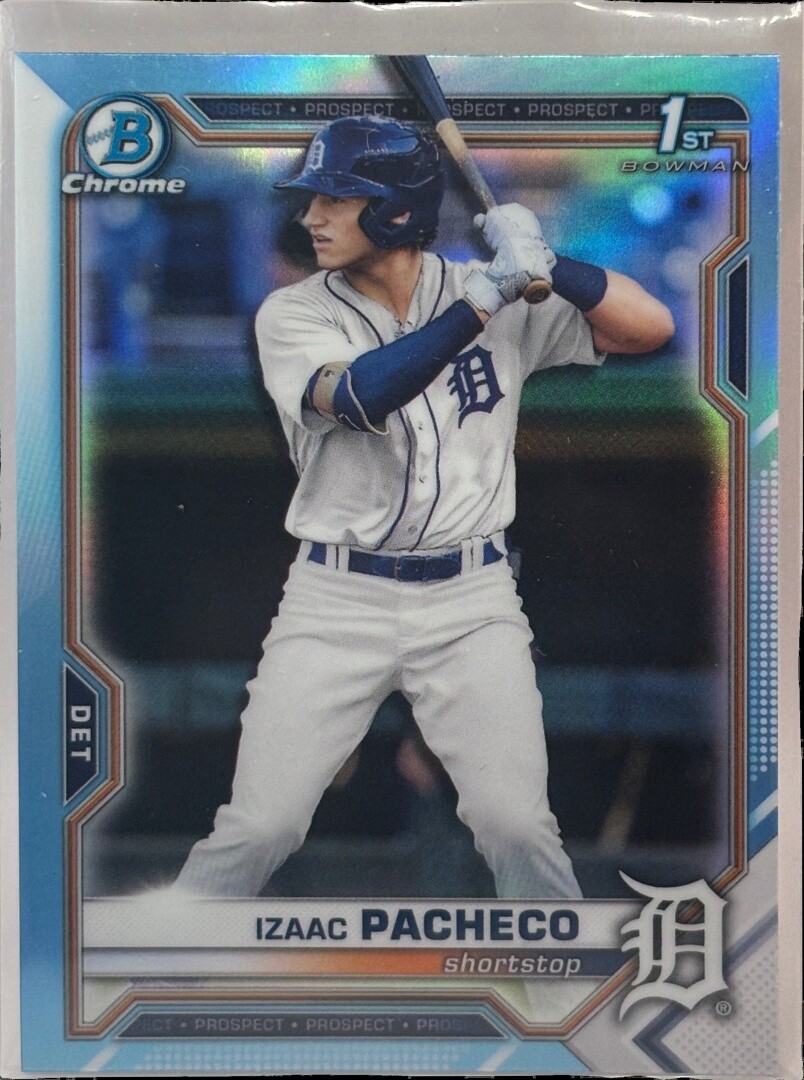 2021 Bowman Draft Izaac Pacheco Chrome Sky Blue Refractor #BDC-46 Detroit Tigers