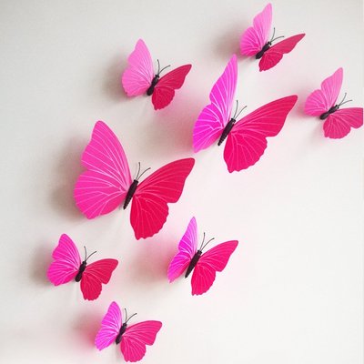 12pc Decorative 3D butterfly wall stickers with Magnet,removable for Home (Pink)