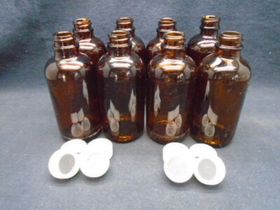 Lab 4oz 120mL Amber Glass Narrow Mouth Round Solution Bottle Screw Cap 8/Pk B